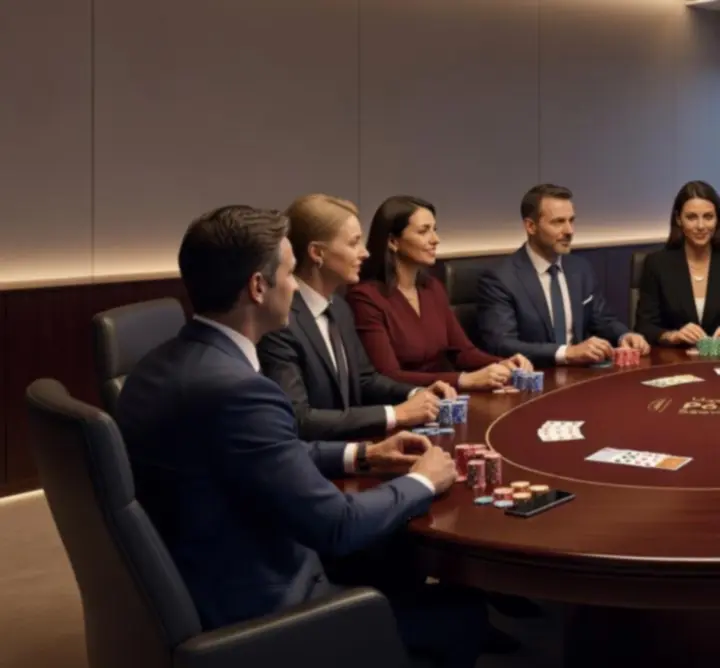 Szervezett, elegáns offline pókerasztal résztvevőkkel