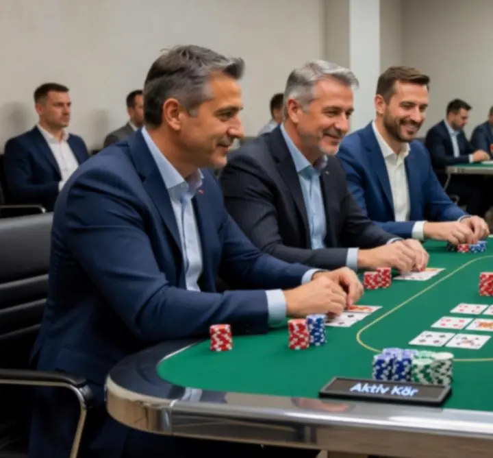 Szervezett pókeresemény pillanata, rendezett asztalbeosztással