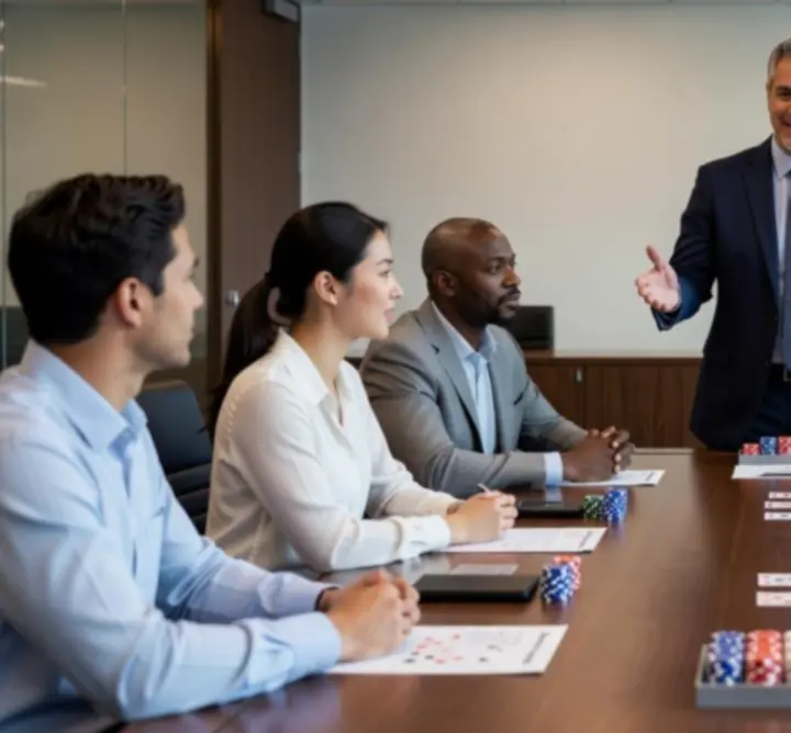 Oktató segíti a résztvevőket a póker alapjainak elsajátításában